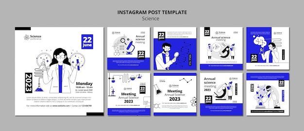 Free PSD hand drawn science concept instagram posts