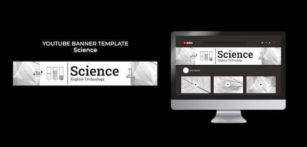 PSD gratuito banner di youtube del concetto di scienza disegnato a mano