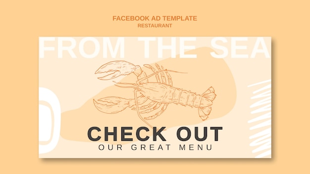 Free PSD hand drawn seafood restaurant facebook template