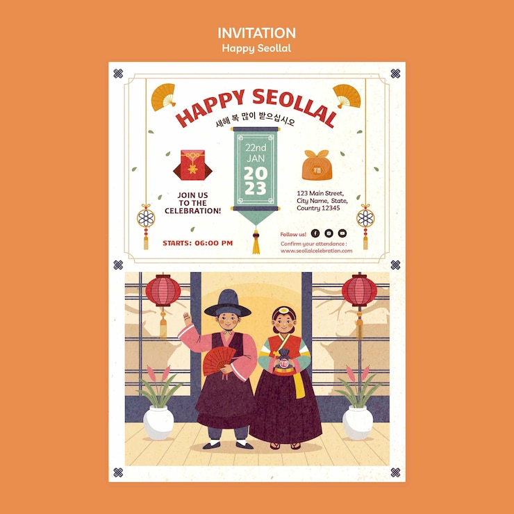 무료 PSD 손으로 그린 sellal 축하 초대장