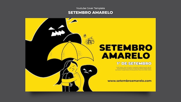 PSD gratuito copertina di youtube setembro amarelo disegnata a mano