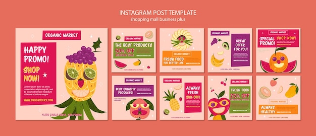 Free PSD hand drawn shopping mall instagram posts