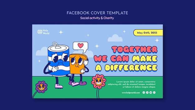 Free PSD hand drawn social activity facebook cover