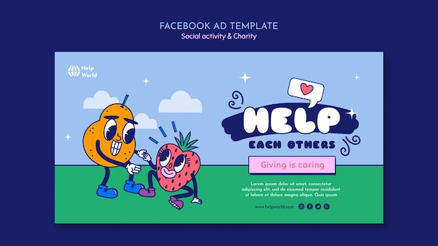 Free PSD hand drawn social activity facebook template