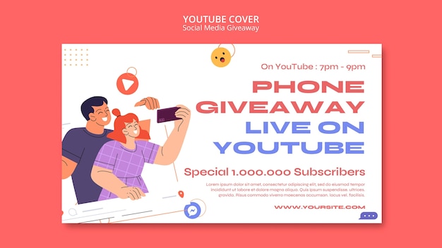 Free PSD hand drawn social media giveaway youtube cover