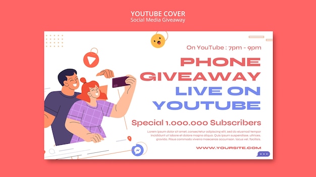 PSD gratuito copertina di youtube omaggio sui social media disegnata a mano