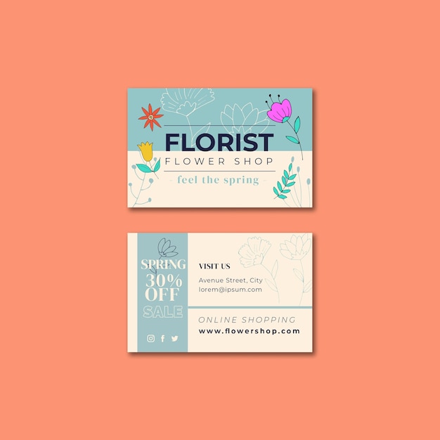 Free PSD hand drawn spring sale business card template