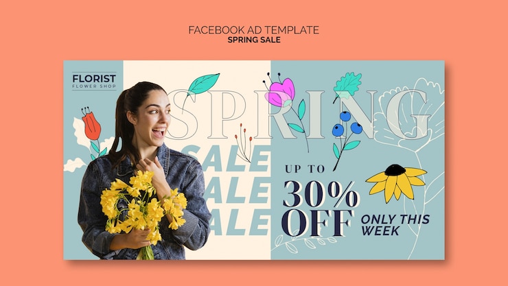 Free PSD hand drawn spring sale facebook template