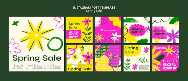 Free PSD hand drawn spring sale instagram posts template