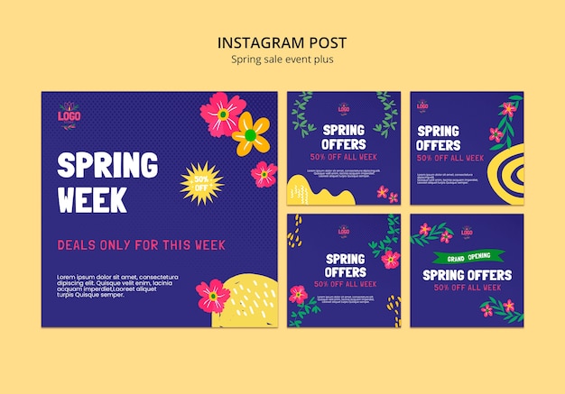 PSD gratuito post di instagram di vendita di primavera disegnati a mano