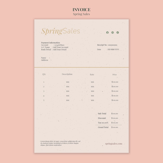 Hand drawn spring sale invoice template – free PSD download