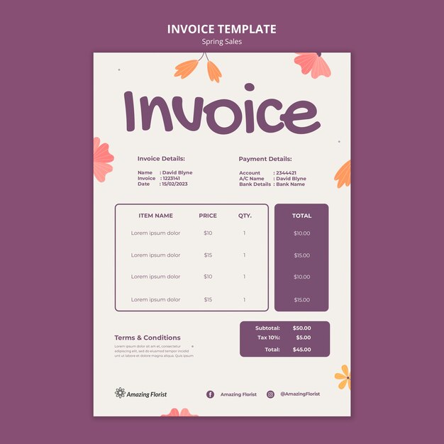 hand drawn spring sale invoice template