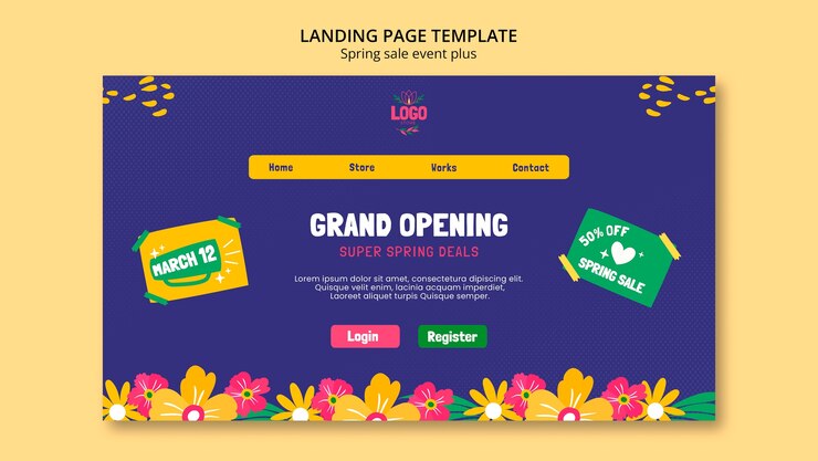 मुफ़्त PSD hand drawn spring sale landing page