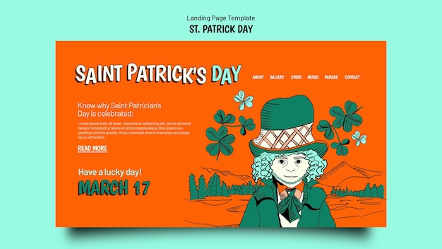 Free PSD hand drawn st. patrick's day landing page