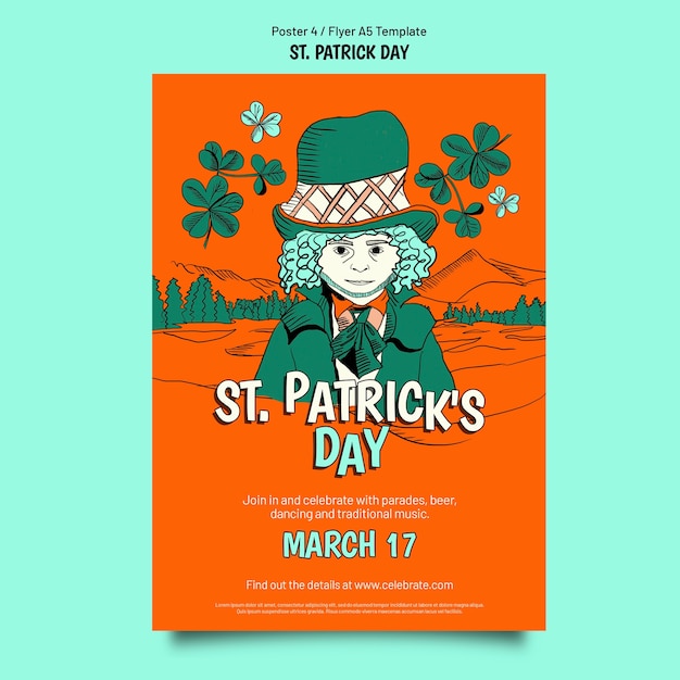 Free PSD hand drawn st. patrick's day  poster template