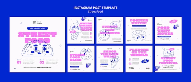 Free PSD hand drawn street food  instagram posts