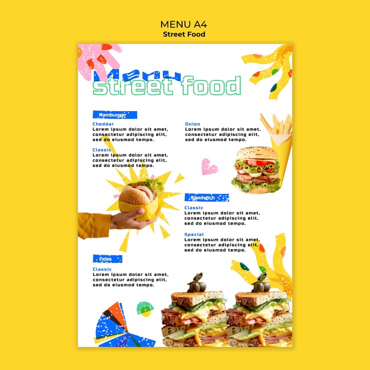 Free PSD hand drawn street food menu template