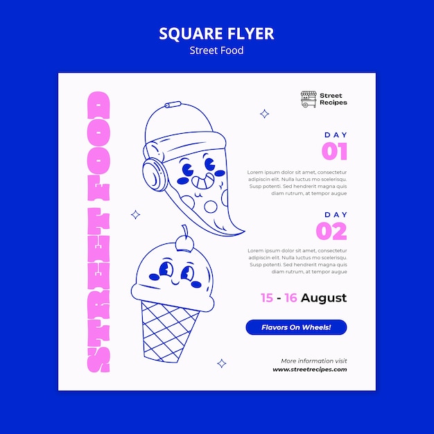 Free PSD hand drawn street food square flyer