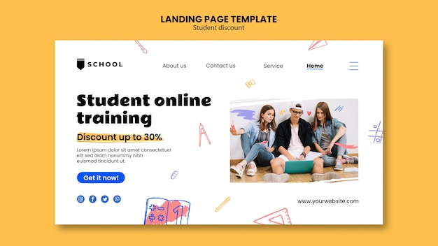 Free PSD hand drawn student discounts landing page