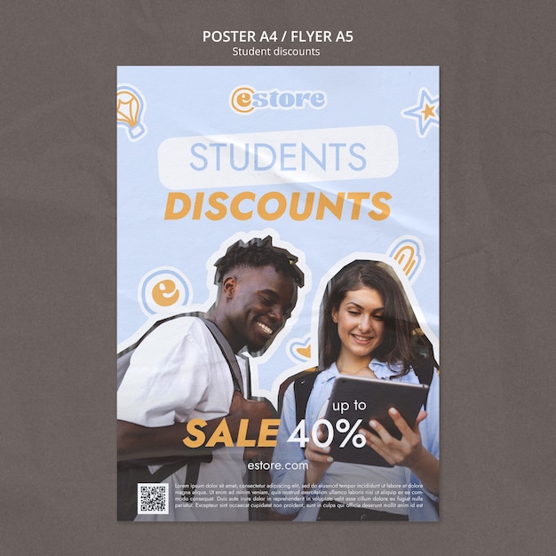 Free PSD hand drawn student discounts poster template