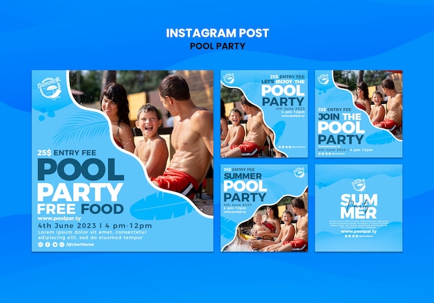 Free PSD hand drawn summer party instagram posts