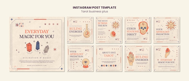 Free PSD hand drawn tarot business instagram posts