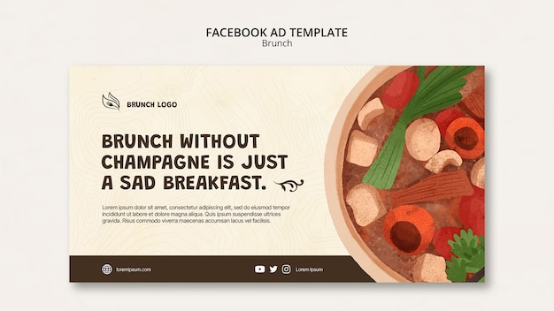 Modello di facebook per il brunch gustoso disegnato a mano