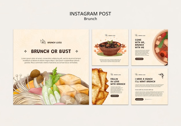 PSD gratuito modello di post instagram gustoso brunch disegnato a mano