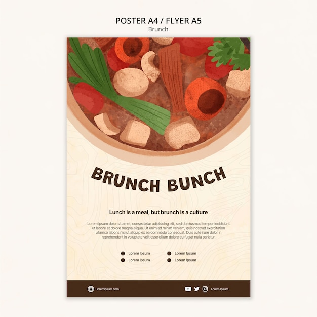 Modello di poster per brunch gustoso disegnato a mano