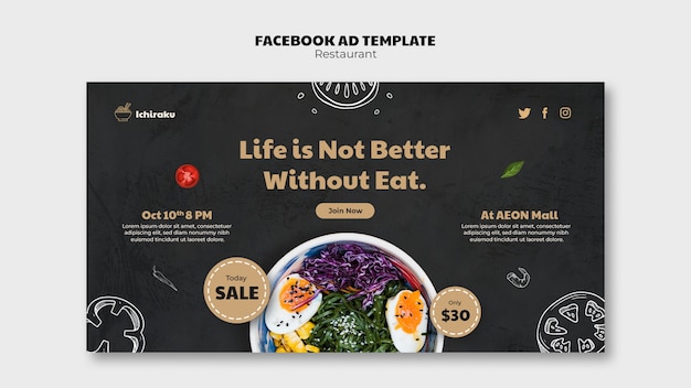 Free PSD hand drawn tasty food restaurant facebook template