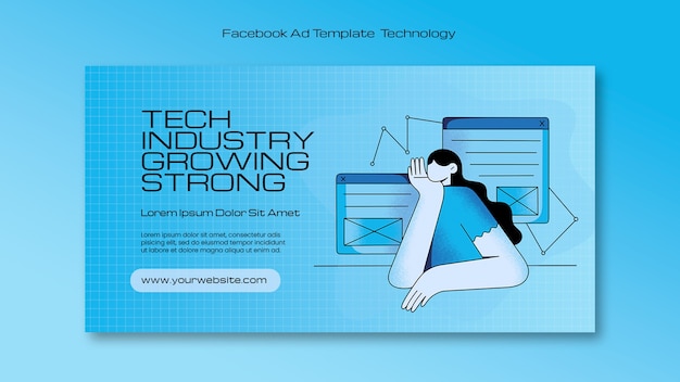 Free PSD hand drawn technology concept facebook template