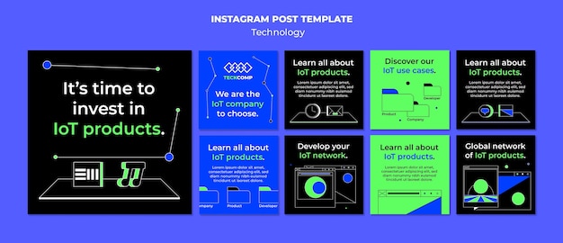 PSD gratuito modello di post di instagram di tecnologia disegnata a mano