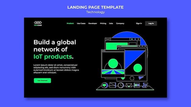 Free PSD hand drawn technology landing page template