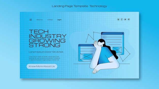 無料PSD 手描きのテクノロジーランディングページ