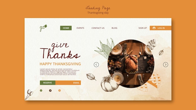 Free PSD hand drawn thanksgiving celebration landing page