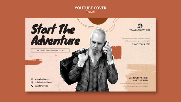 Hand drawn traveling youtube cover template