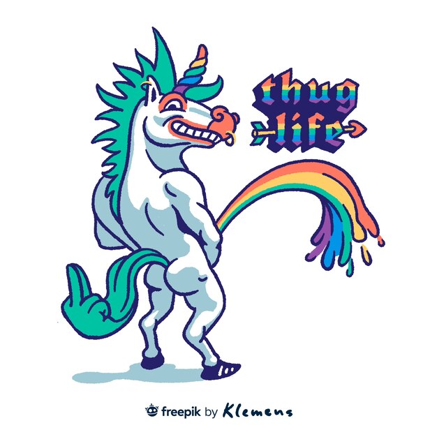 Hand drawn unicorn peeing