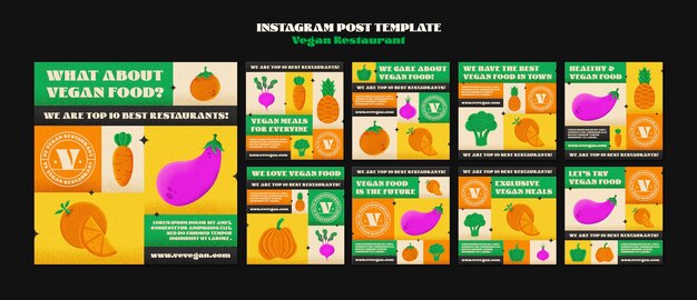 Post instagram di ristoranti vegani disegnati a mano