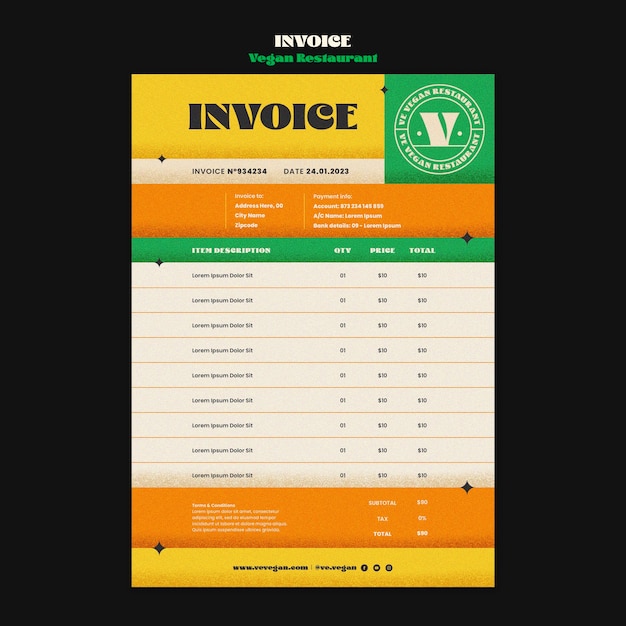 Free PSD hand drawn vegan restaurant invoice template