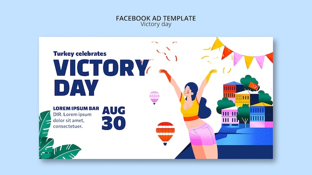 Hand drawn victory day facebook template