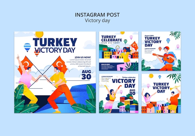 Free PSD hand drawn victory day  instagram posts