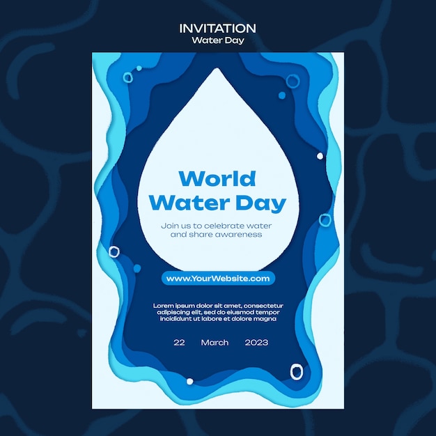 Free PSD hand drawn water day invitation template