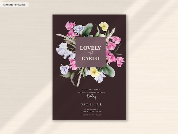 Free PSD hand drawn watercolor floral wedding invitation card