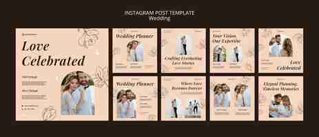 PSD gratuito post di instagram sulla celebrazione del matrimonio disegnati a mano