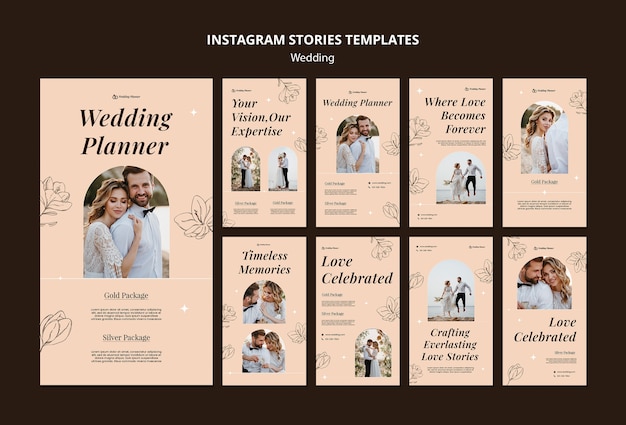 Free PSD hand drawn wedding celebration instagram stories