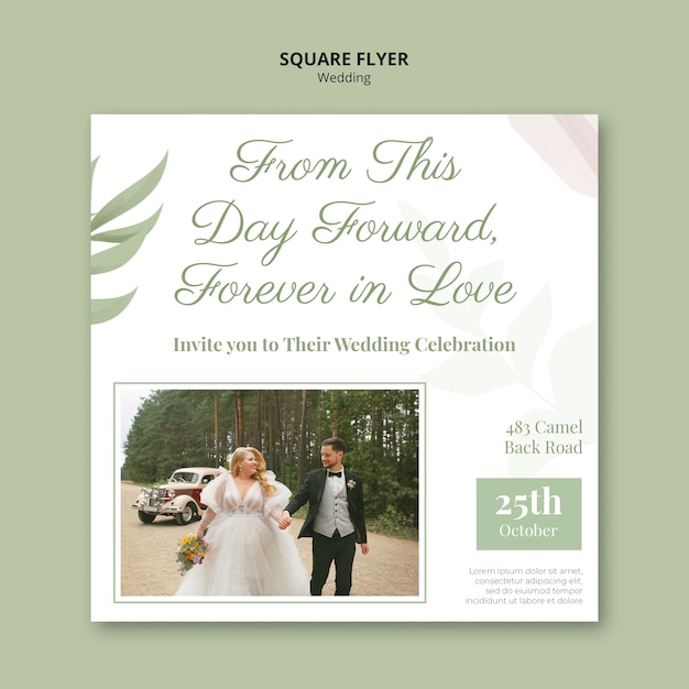 Бесплатный PSD Нарисованная рукой квадратная листовка празднования свадьбы