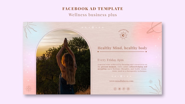 Free PSD hand drawn wellness concept facebook template