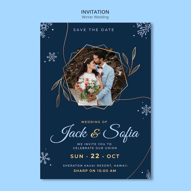 Free PSD hand drawn winter wedding invitation