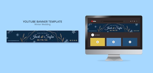 Free PSD hand drawn winter wedding youtube banner