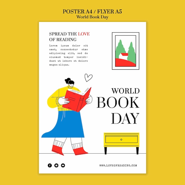Нарисованный рукой шаблон плаката всемирного дня книги